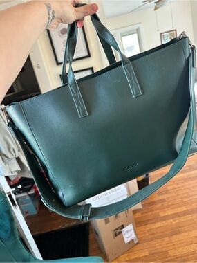 Calpak Haven Green Laptop tote with insert